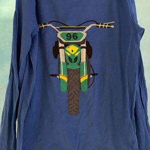Mini Boden Blue Tee with Green Motorcycle Graphic